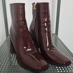Princess Polly/Billini Brown Patent Leather Platform Boots Size 5 - like new